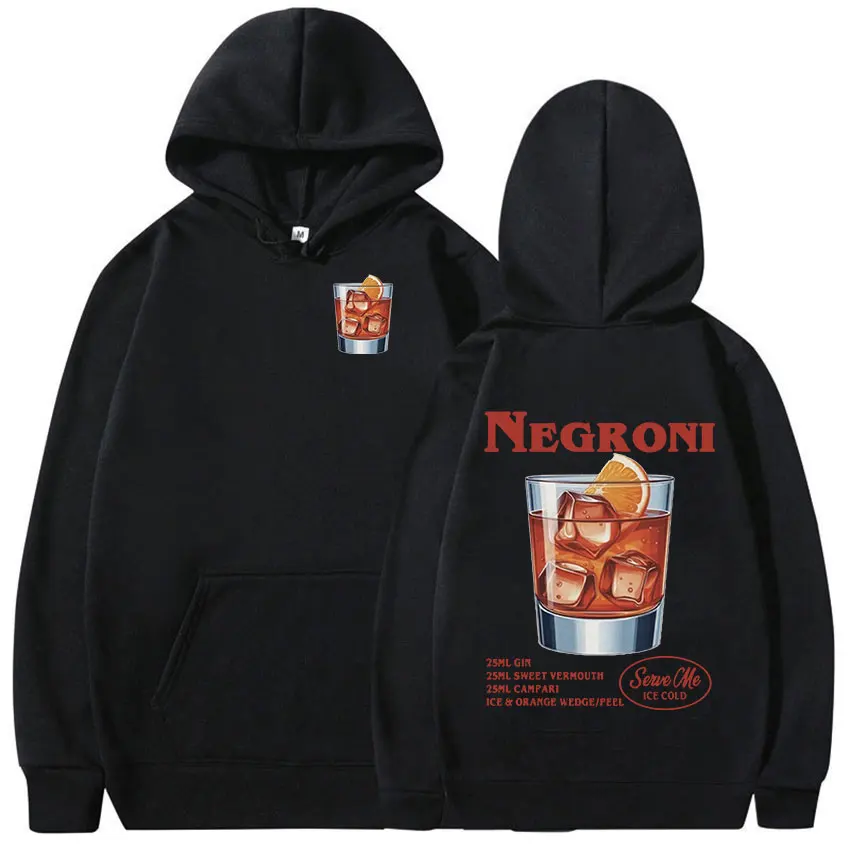 Negroni koktail Hoodie cetak Lucu Pria Wanita kaus Fashion lengan panjang kasual Pullover bulu ukuran besar Streetwear