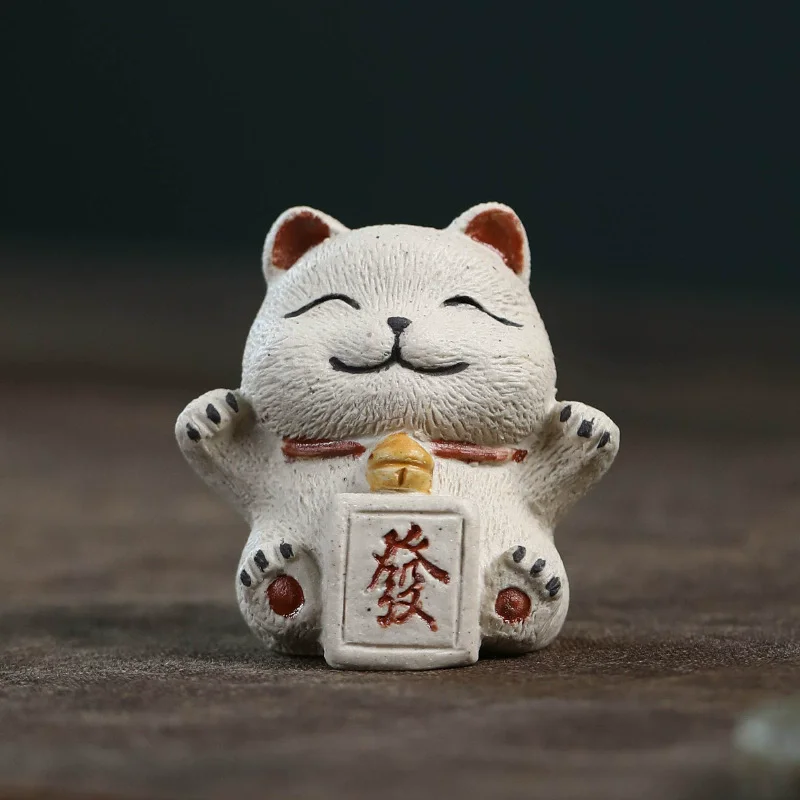 Maneki Neko Lucky Cat Tea Pet, Yixing Zisha Clay Raiseable Figurine for Good Fortune & Wealth, Creative Tea Ceremony Desktop Orn