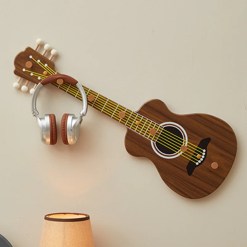 Guitar Wall Hooks with Shelf No Drill Entryway Decor Coat Rack Musical Instrument Wall Mounted Hangers for Jackets Keys Hats