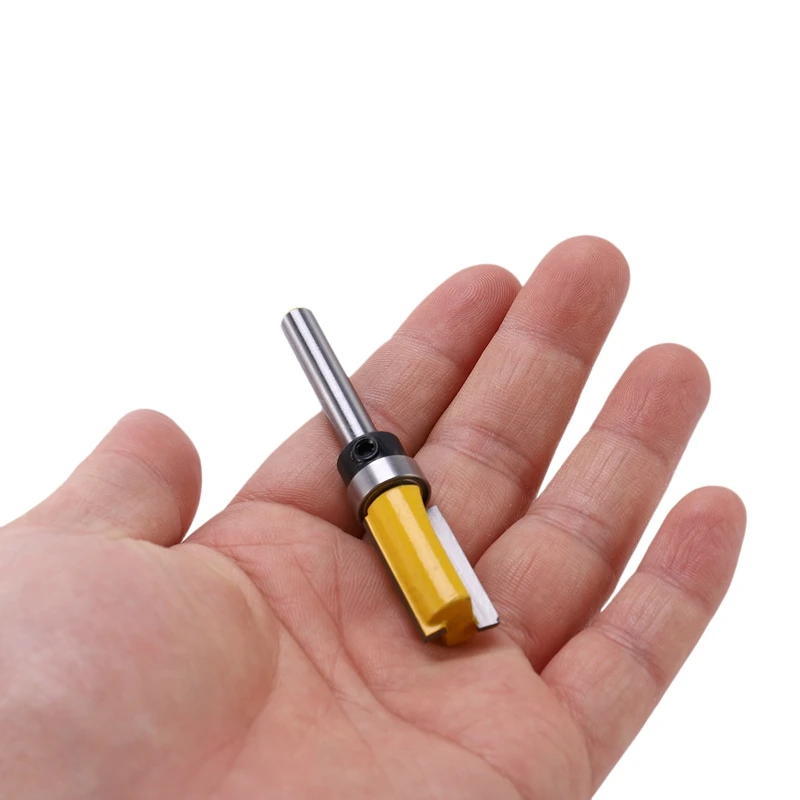 ABJA-3Pcs 1/4 นิ้ว Flush Trim Router บิตรูปแบบบิตด้านบนและด้านล่างแบริ่ง 1/2 นิ้วใบมีดแม่แบบขอบไม้เครื่องตัด Trimmer Carpe