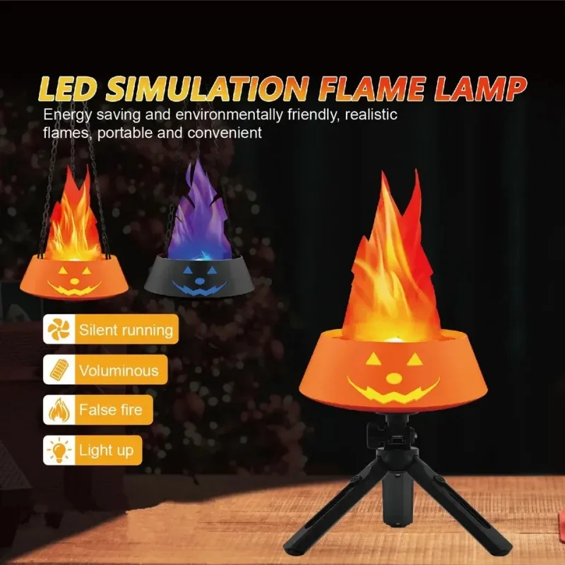 Halloween Festival Decoration Indoor Outdoor for Seasonal Pumpkin Tripod Stand Lantern Lamp Led Flame Light Desktop Night Light