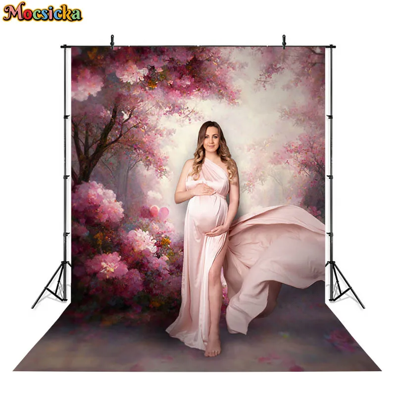 Mocsicka Pink Flowers Background Photography Ferris Wheel Castle Baby Birthday Party Decors Photo Studio Props Abstract Backdrop
