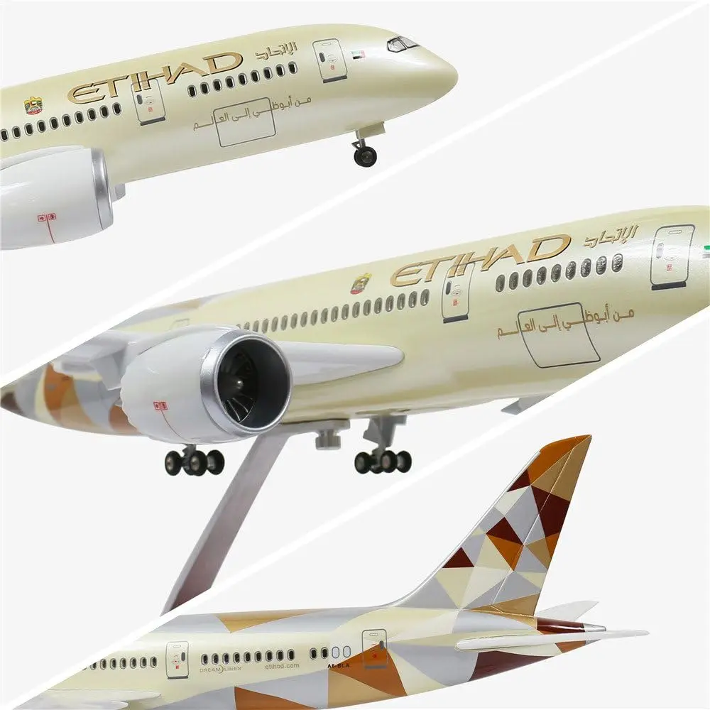 1/130 Scale Aircraft 43cm Etihad Airways B787 Diecast Resin Airplane Model Kit With Landing Gear Wheel For Display Collection