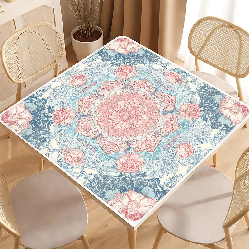 VIKAMA Blue White Rose Crystal Velvet Mahjong Mat Non Slip Soft Foldable American Mahjong Poker Domino Home Decor