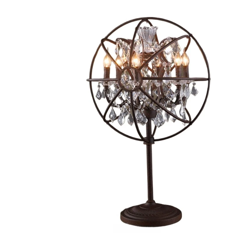 โคมไฟตั้งโต๊ะคริสตัลทรงวงแหวนเหล็กโบราณ สไตล์เรโทร โคมไฟตั้งโต๊ะที่มีเอกลักษณ์เฉพาะตัว
