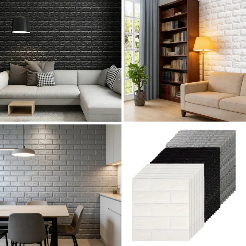 40pcs 38cmx35cm 3D Soft Foam Brick Pattern Wallpaper Stain-resistant Wall Stickers White/Black Waterproof Stickers Room Decor