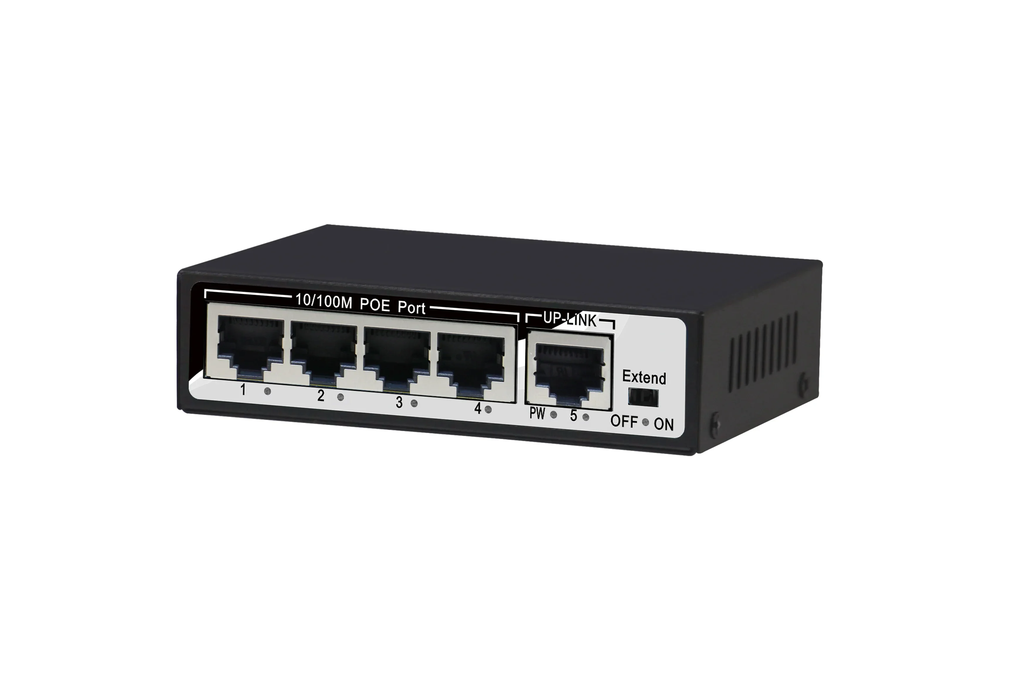 5-port 10/100M switch, of which 1-4 ports support POE, IEEE 802.3af international standard, external total power 48W,