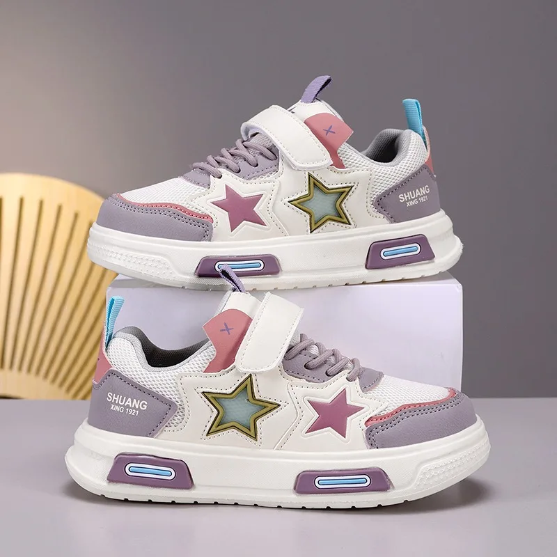 

Детские кожаные кроссовки на низкой подошве, дышащие, для бега, с мягкой подошвой, сетчатые, для девочек.