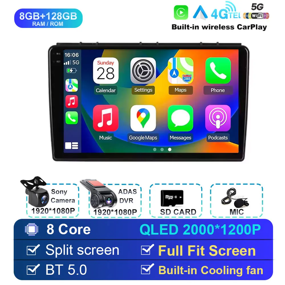 9 inch autoradio Android 15 draadloze Carplay voor Saab 3 2007-2011 multimediaspeler video stereo GPS navigatiescherm 4G WIFI