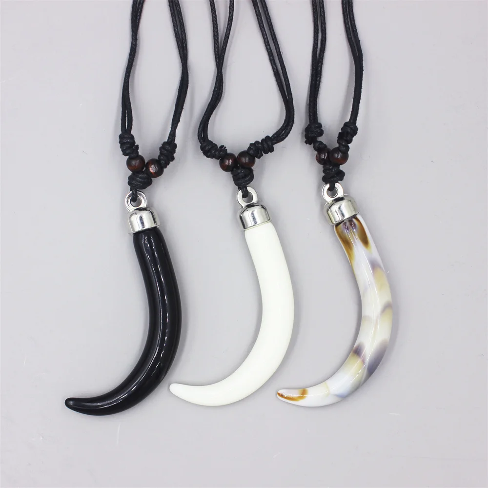 Herren-Halskette mit Anhänger aus elfenbeinfarbenem Acryl-Horn, handgewebt, verstellbare Damen-Halskette, Geschenk