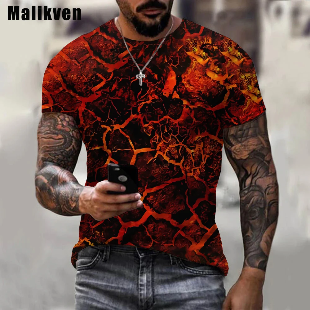 Magma Lava Printed T Shirts Holi Day Printed 3D T-Shirt Men Harajuku Short Sleeve Tshirt Fiery Lava Pattern Festival Tee