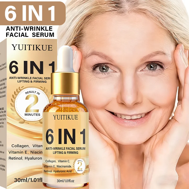 Sérum Facial Anti-Rugas 6 em 1 YUITIKUE com Colágeno, Vitamina C, Retinol, Niacinamida, Hidratante para Cuidados com a Pele