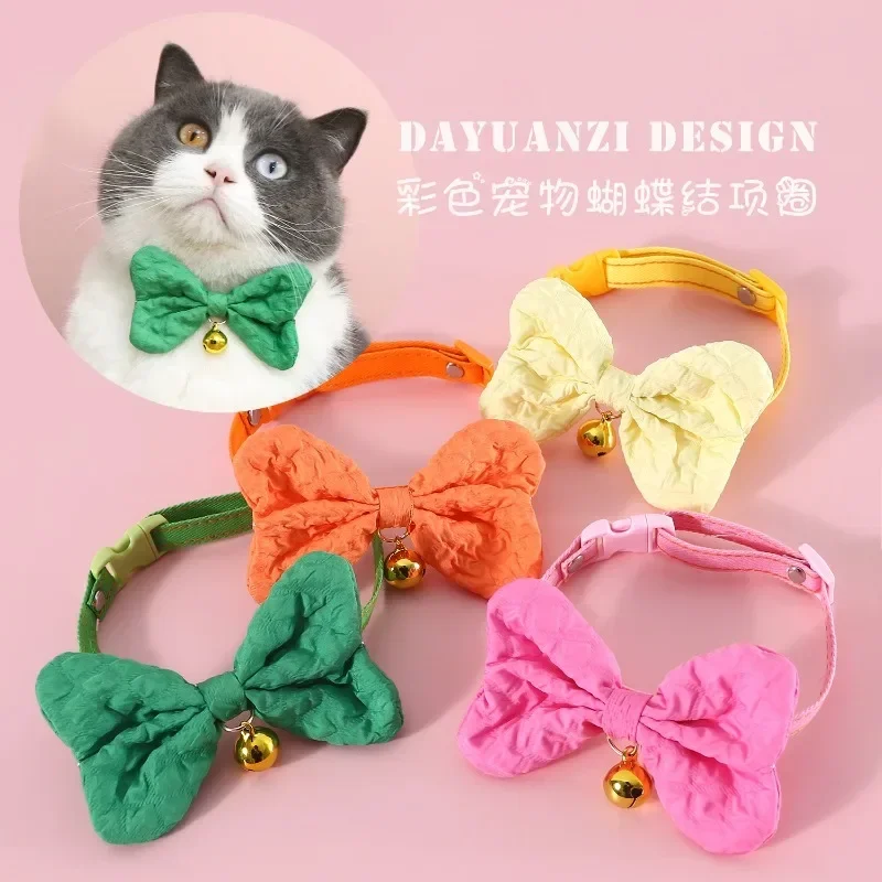 

New Cat Collar Candy Colorful Denim Bow Adjustable Bell Cat Dog Bow Tie Accessory Necklace Dog Collar