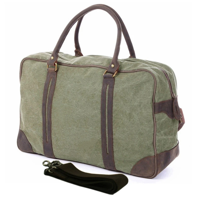 Vintage Military Canvas Leather Men Travel  Large Luggage Bags Weekend Duffel  Overnight  Tote Big