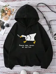 Peace Was Never An Opton Funny Duck Women Hoody Simple Fleece Autumn Sweatshirt Street Crewneck Hooded Hipster Oversize Pullover