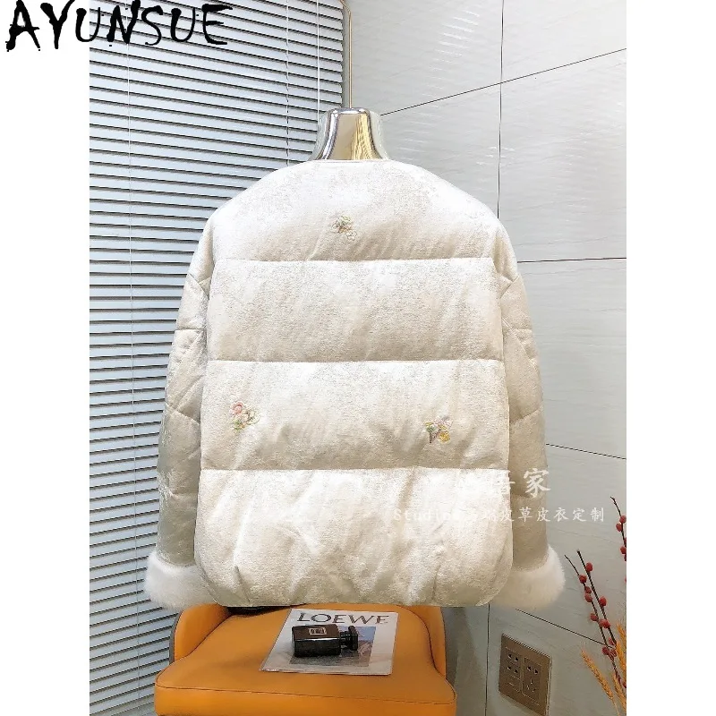 AYUNSUE Women's Goose Down Jackets Chinese Style Patchwork Mink Fur Cuff Outerwears Warm Winter Down Jacke Woman Clothes Casaco