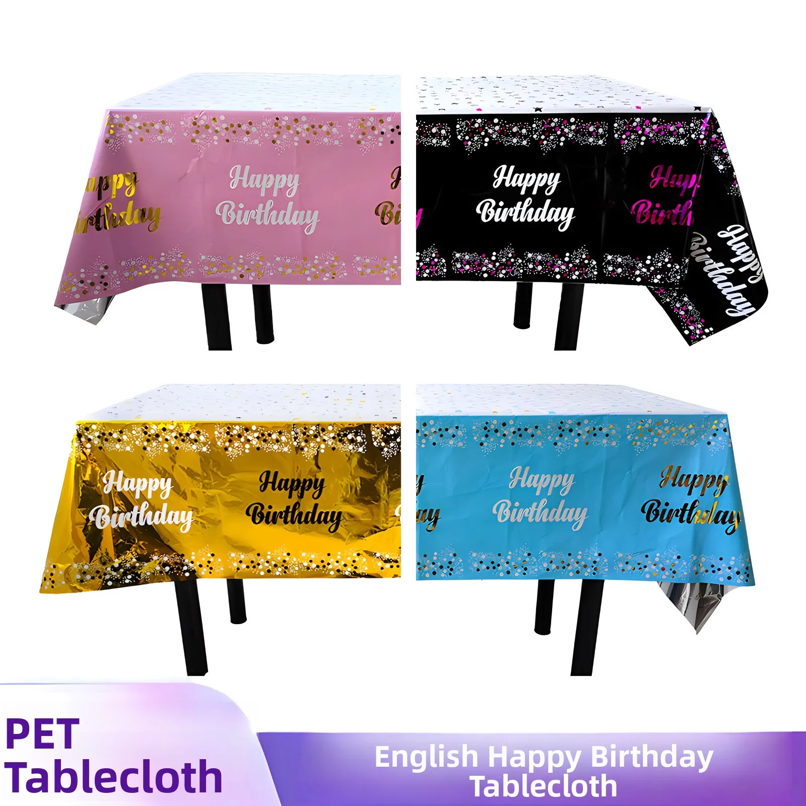 Birthday Party Decoration Aluminum Foil Disposable Tablecloth Happy Birthday Tablecloth Easy to Clean Short Sleeve T-Shirt