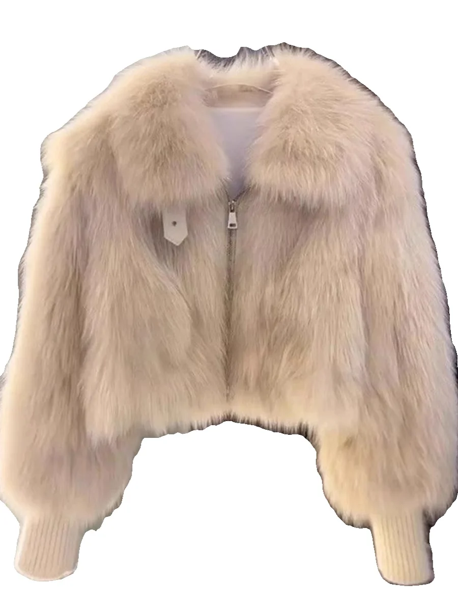 Hiver Thiened ort manteau de fourrure fourrure Simulation col haut femmes Jaet coréen Sle trajet longue Sve fermeture éclair ket