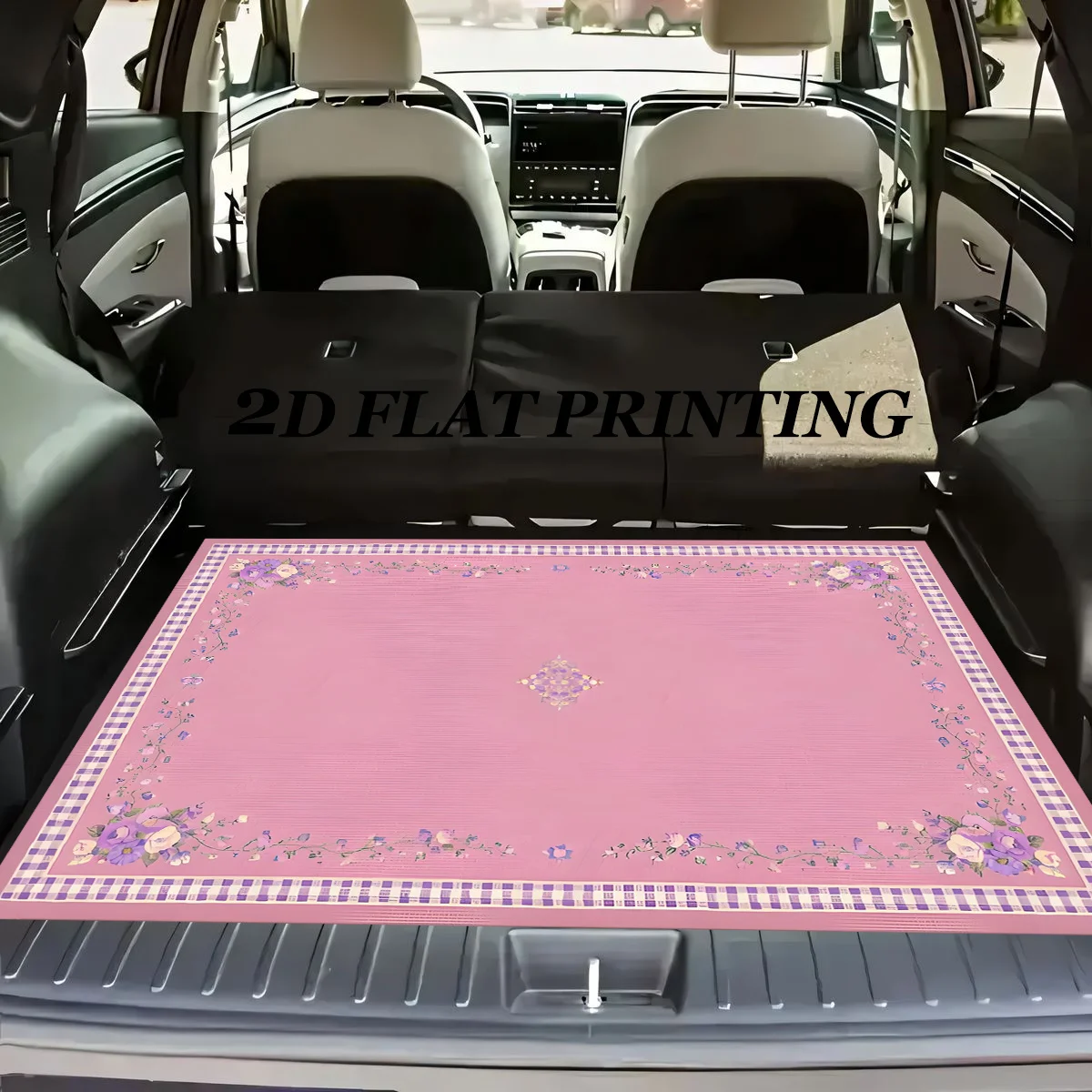1pc Non-Slip Stylish Car Trunk Mat, Pink Hollow-Out Border With Blank Space Pattern Design - Durable Material, Keeps Trunk Dry A