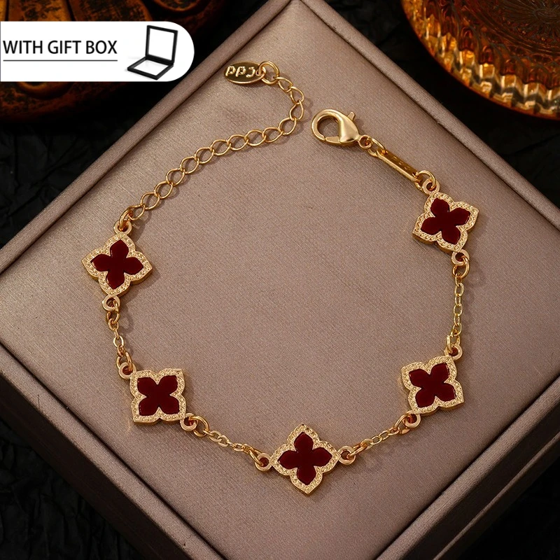 Einseitiges, mit Glücksklee überzogenes Armband für Damen, modischer, minimalistischer Stil, frisch, süß, vielseitig, Datumsaccessoire