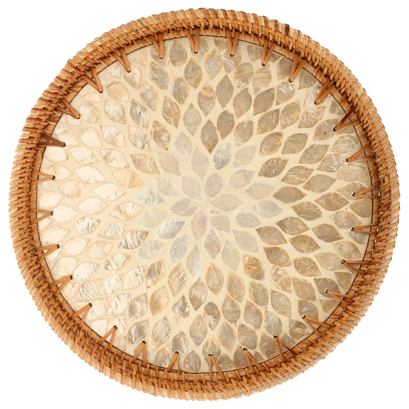 

Large Capacity Rattan Woven Basket Round Fruit Snacks Storage Holder Kitchen Serving Tray Decorative Home Organizer