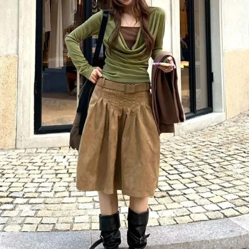 2026 Women Spring and Summer Long Sleeve T-Shirt Slim Top Color Blocking Fashion Fake Two Piece