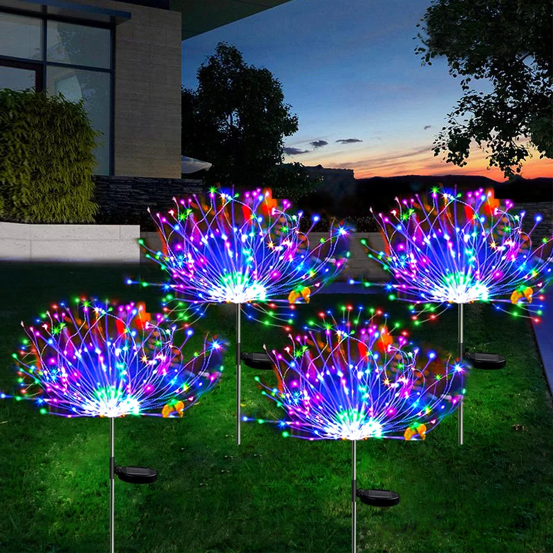 LED Solar Dandelion Lights Waterproof Outdoor Garden Decoration Firework Lights For Christmas Party Patio Lawn Decor Solar Lamp