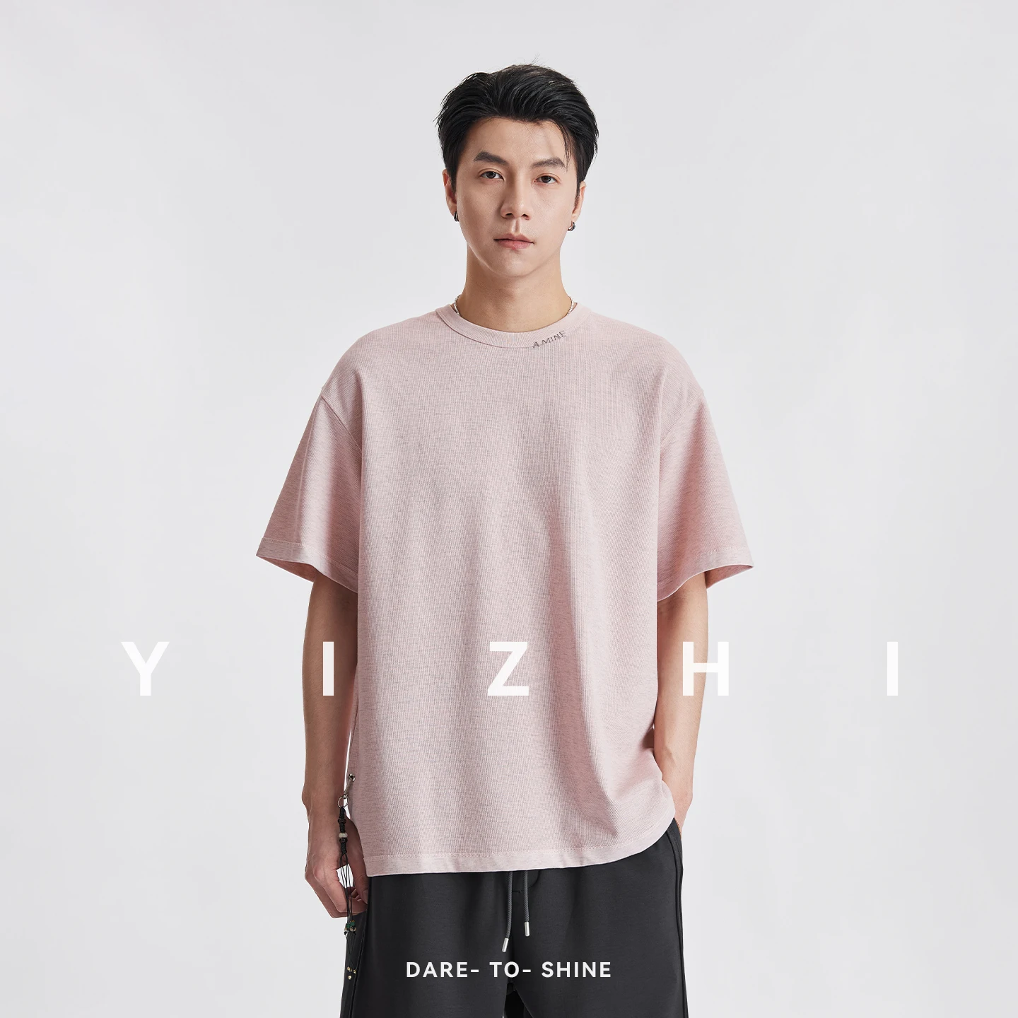 Men Lyocell Neck Letter Embroidery Short Sleeve T-Shirt Summer Crew Neck Loose Minimalist Versatile
