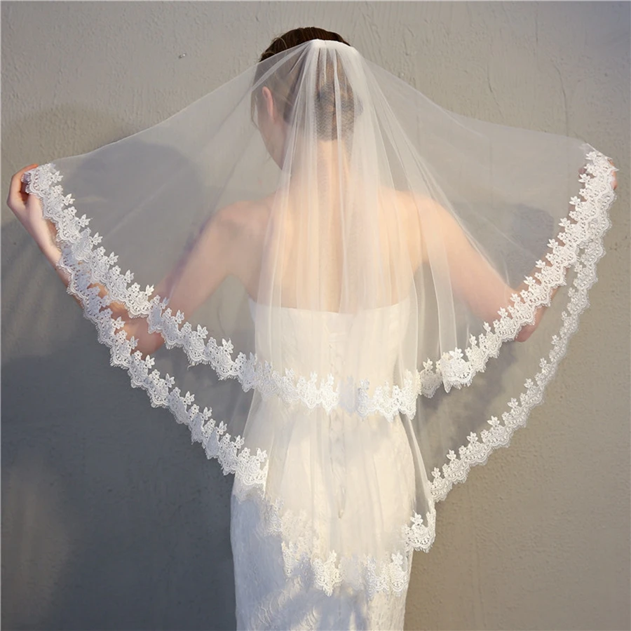 New Arrival Ivory Wedding veils for Bride Lace Edge Bridal veils Wedding accessories velos de novia 2025 mariage velo novia