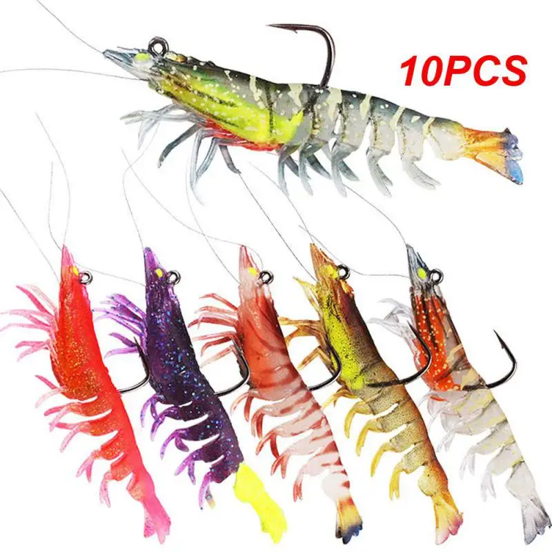 

10PCS Soft Lifelike Shrimp BaitsPlastic Lures Simulation Prawn Lure 12g 95mm 6 Colors Artificial Lures with Single Hook