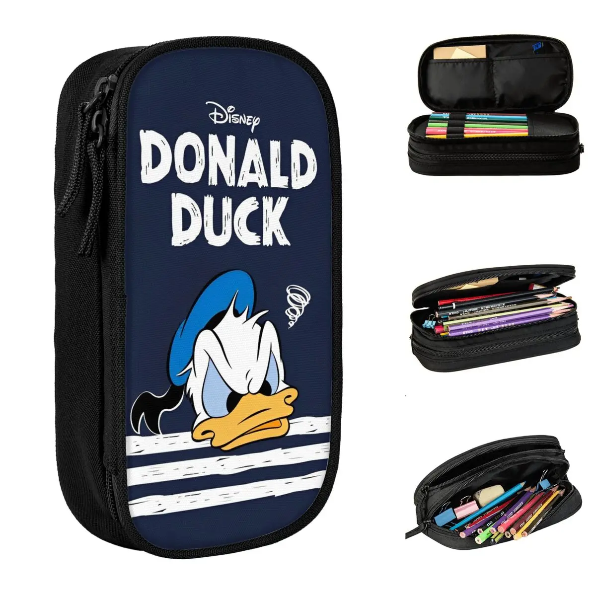 حقائب أقلام رصاص كرتونية من Donald Duck ، حقائب أقلام أنيمي لطيفة للفتيات والصبيان ، سعة كبيرة ، حقائب أقلام تجميل مكتبية