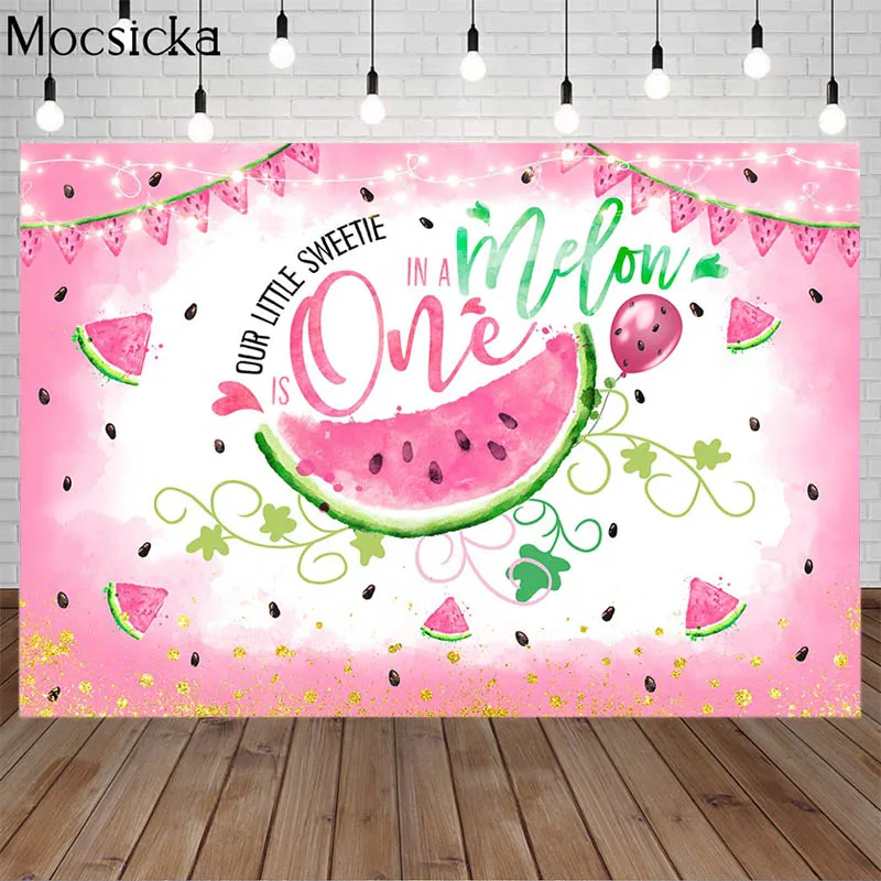 

Watermelon Birthday Backdrops One in a Melon Pink Watermelon Background Girl 1st Birthday Party Decoration Supplies Photocall