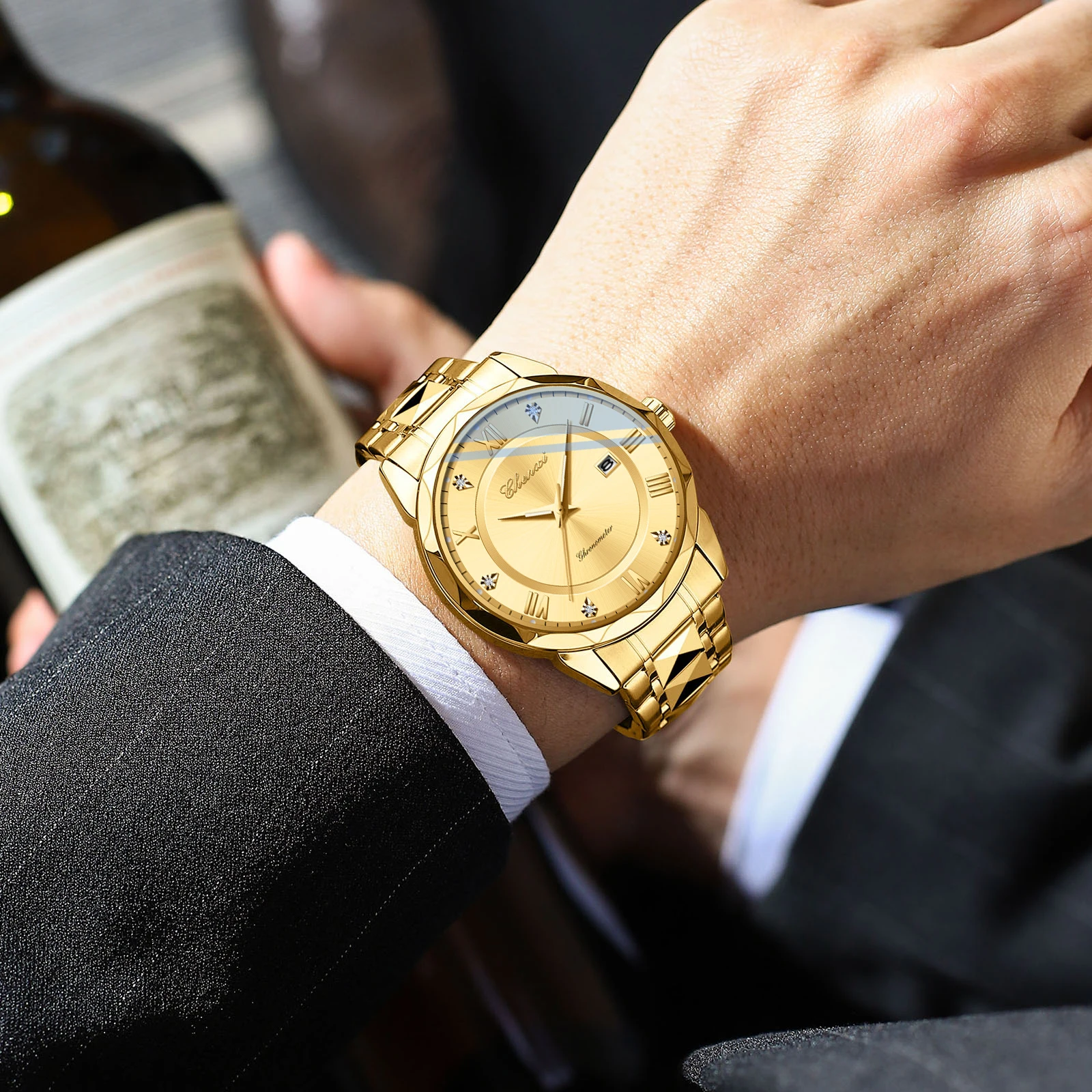 CHENXI Business Golden Watches for Men Stainlsee Steel Waterproof Luminous Date Man Watch Luxury Quartz Wristwatches