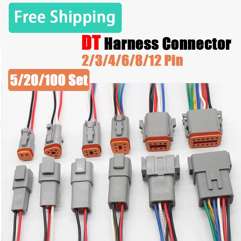 5/20/100Set Deutsch Style DT Connector With 15cm Wiring Harness Waterproof Electrical Car Plug DT06-2S DT04-2 3 4 6 8 12 Pin