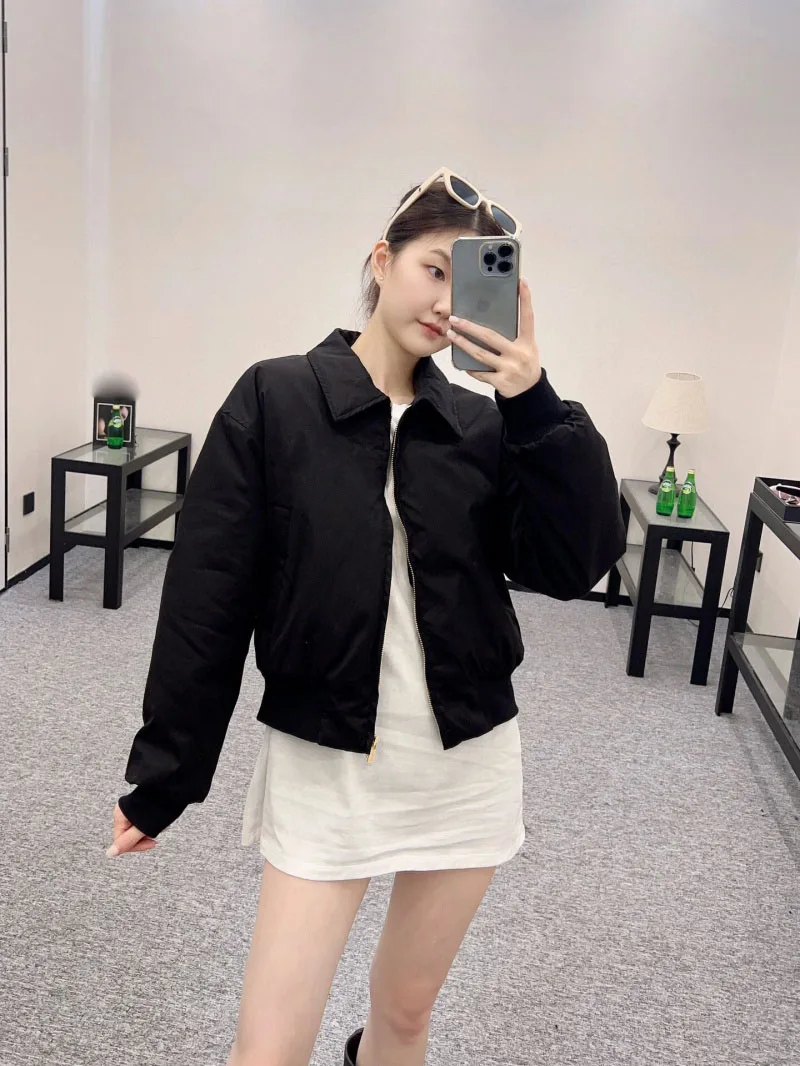 Women's Winter Coat Autumn Black Down Zipper Jacket Down Long Sleeve Short Top Women's Small Top Warm Down Jacket Top