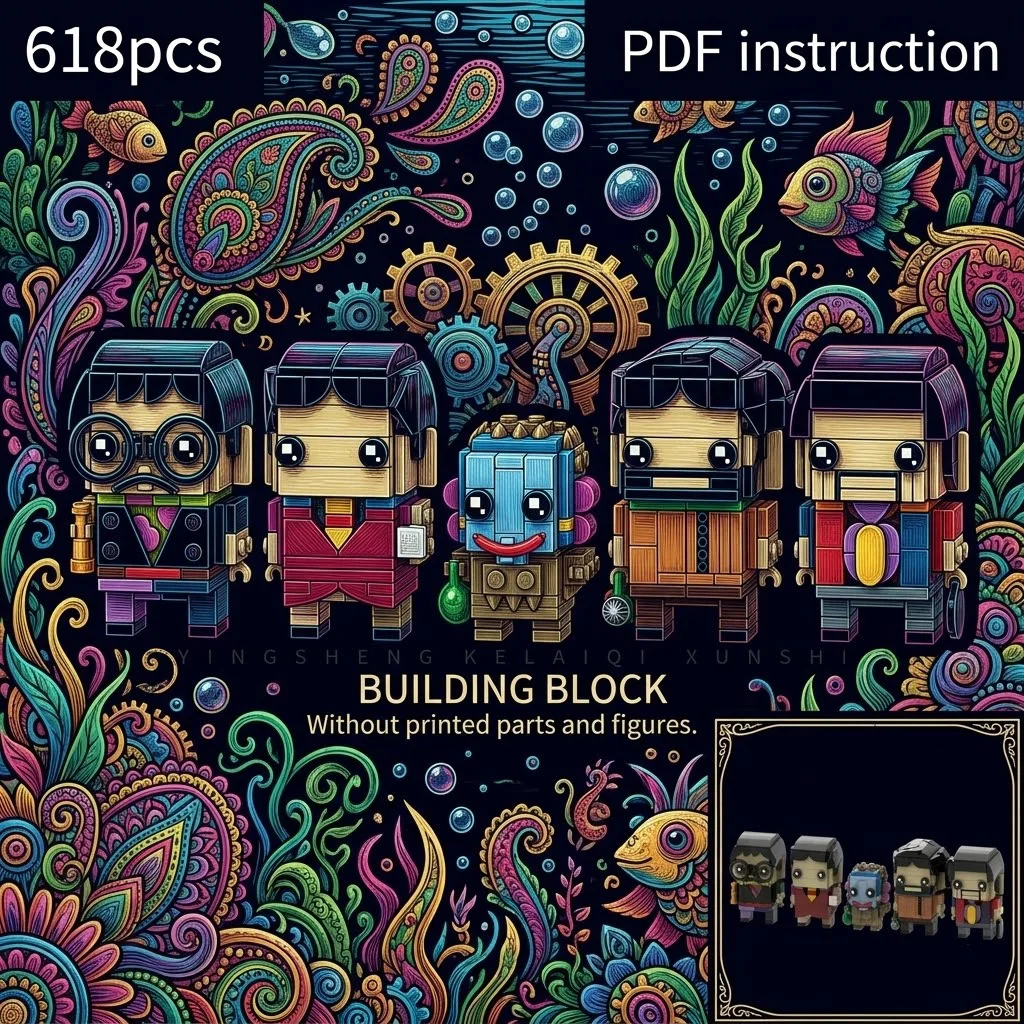

Blocky Style Figure Retro British Psychedelic Music Band Stylized Character Quartet MOC Block Model