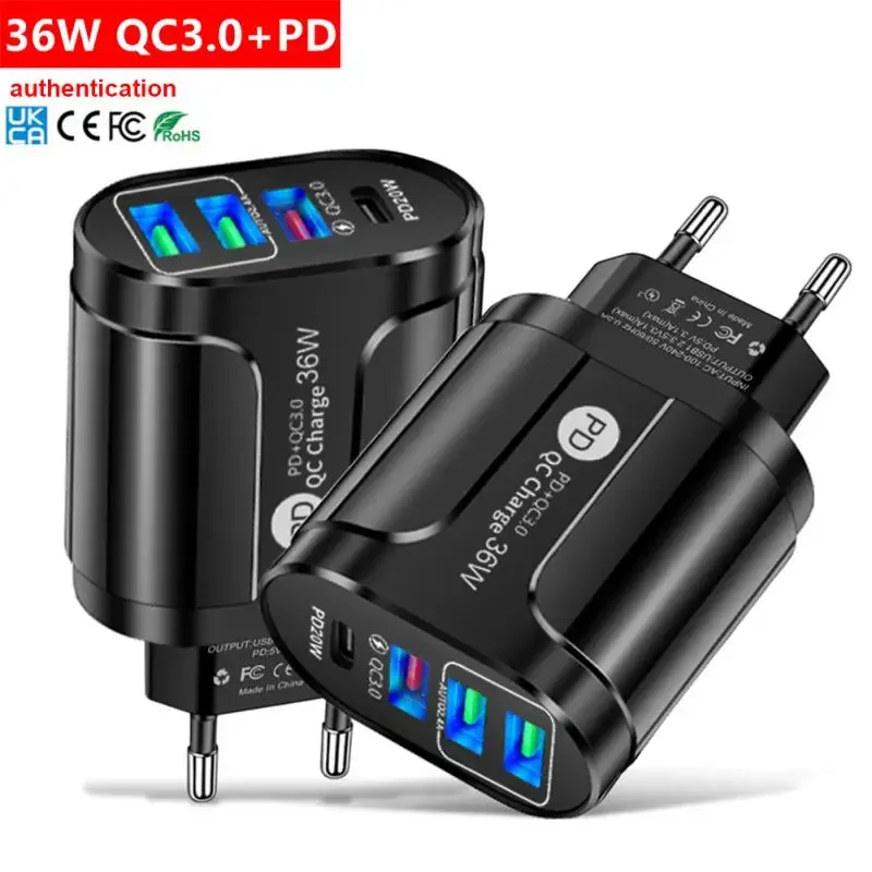 36W PD QC3. 0 USB Charger Mobile Phone Charger EU US Standard Plug Fast Charging Head for Iphone 13 14 Pro Max Samsung Xiaomi