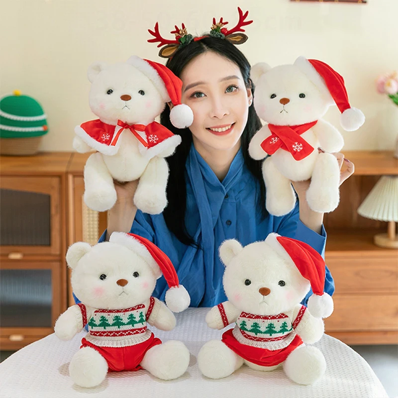 

New Plush Toy Bear in Couple Sweaters Christmas Jointed Teddy with Scarf Shawl Perfect Kids Birthday Xmas Gift Holiday Stocking