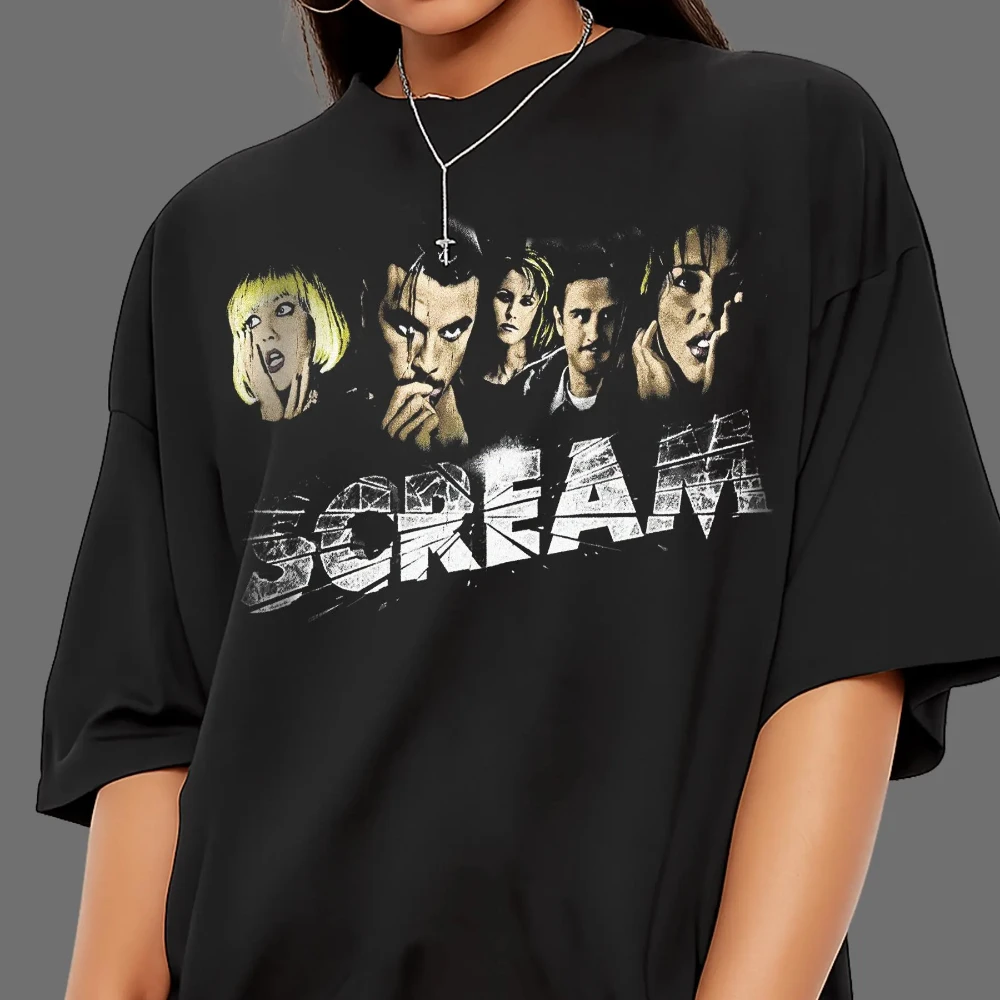 Scary Scream Horror Movie T-shirt, 90s Slasher Movie T-shirt, Retro Horror Pattern T-shirt, Halloween-themed T-shirt