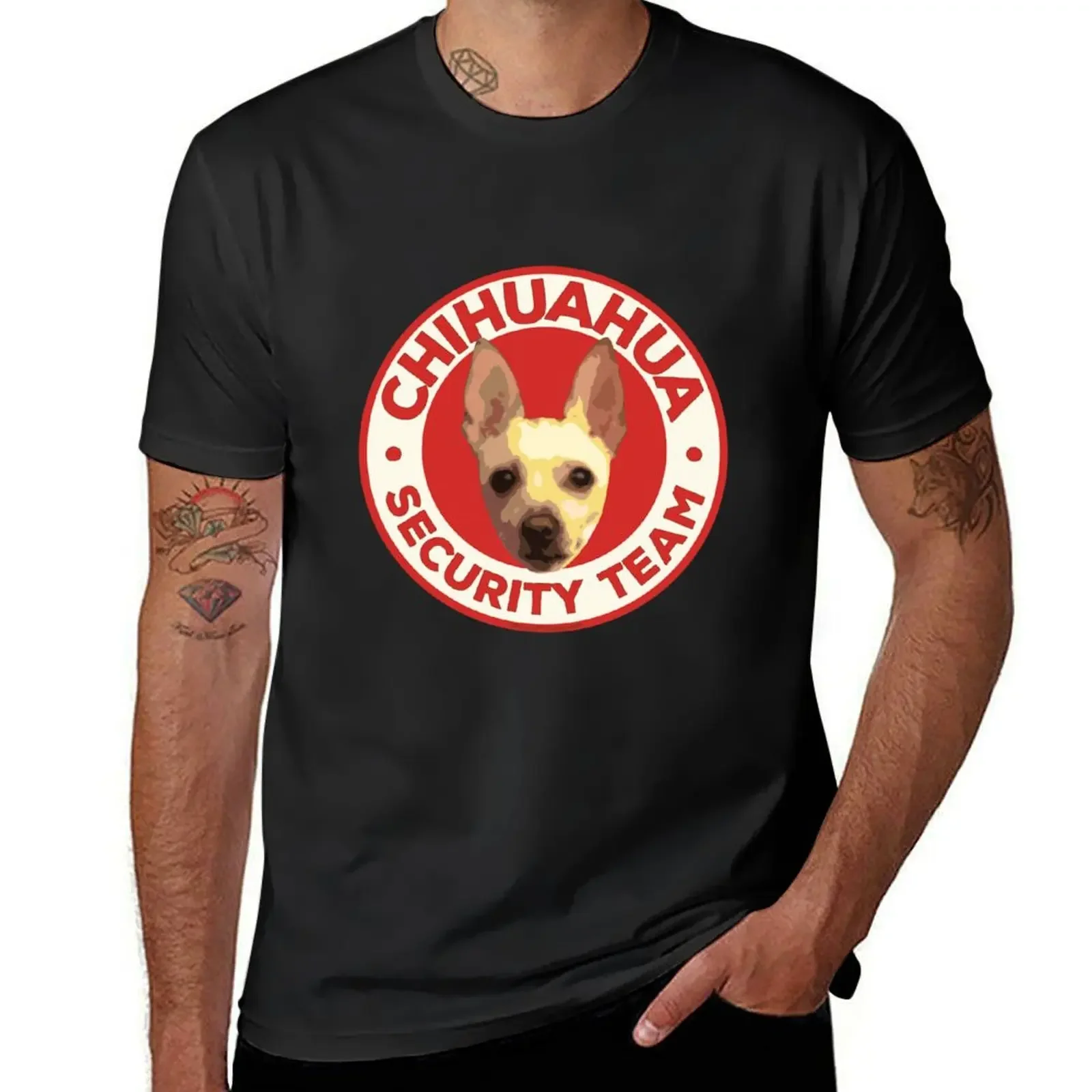 Chihuahua Security Team Cute Dog Face Red Badge Design T-Shirt anime figures topping blue archive mens t shirt graphic