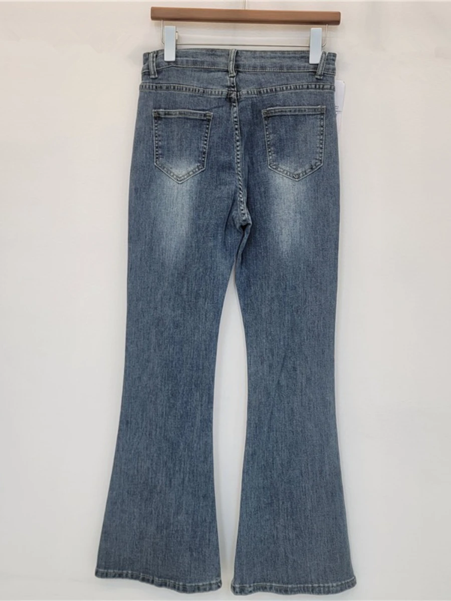 GALCAUR Solido Impiombato Scava Fuori Pantaloni Chic Femminili A Vita Alta Allentati Nozioni di Base Casual Pantaloni Flare da Donna Autunno Stile di Moda