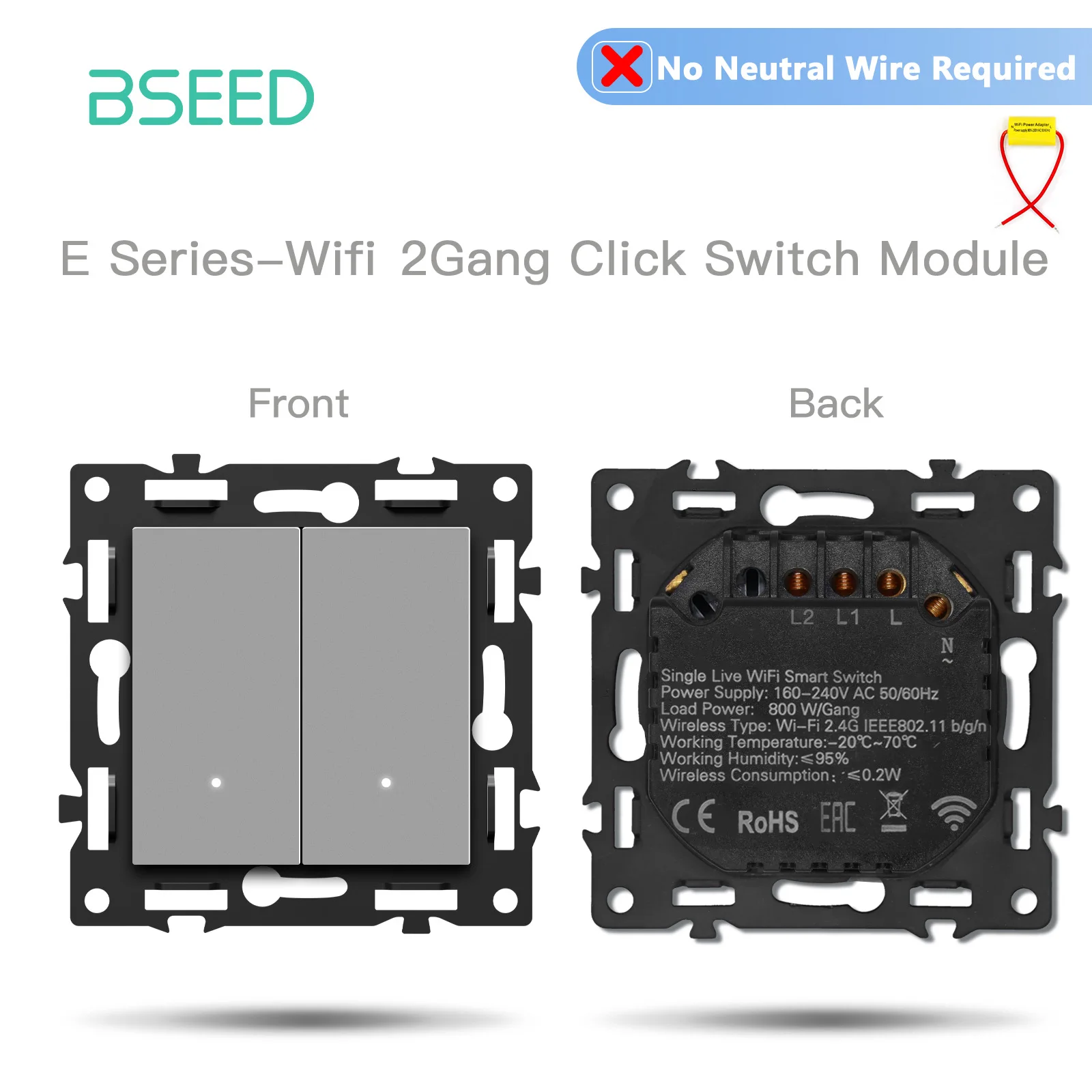 BSEED E-serie Enkelvoudige WIFI Klikschakelaar Functieonderdeel Slimme Lichtschakelaar DIY-onderdeel Vrije Combinatie Geen Nulleider