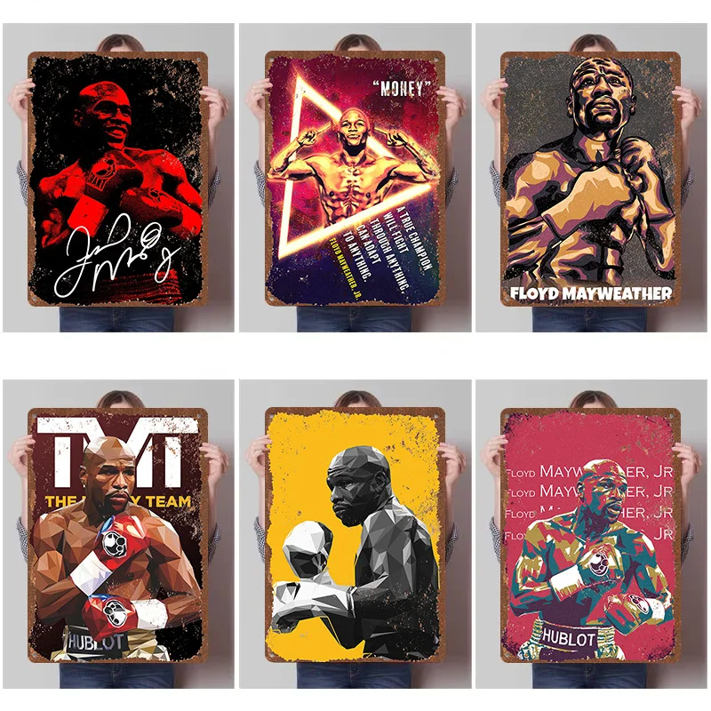 Floyd Mayweather Jr Boxer Metal Posters Custom Vintage Metal Signs Wall Art Tin Plaque for Man Cave Bedroom Decoration Aesthetic
