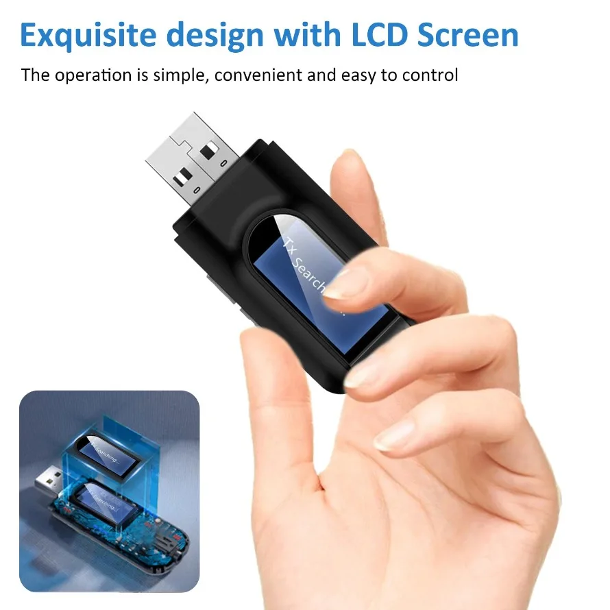 USB Bluetooth Audio Adapter 2 in 1 Bluetooth 5.0 Transmitter Receiver With LCD Display 3.5MM Visualization Bluetooth AUX Adapter