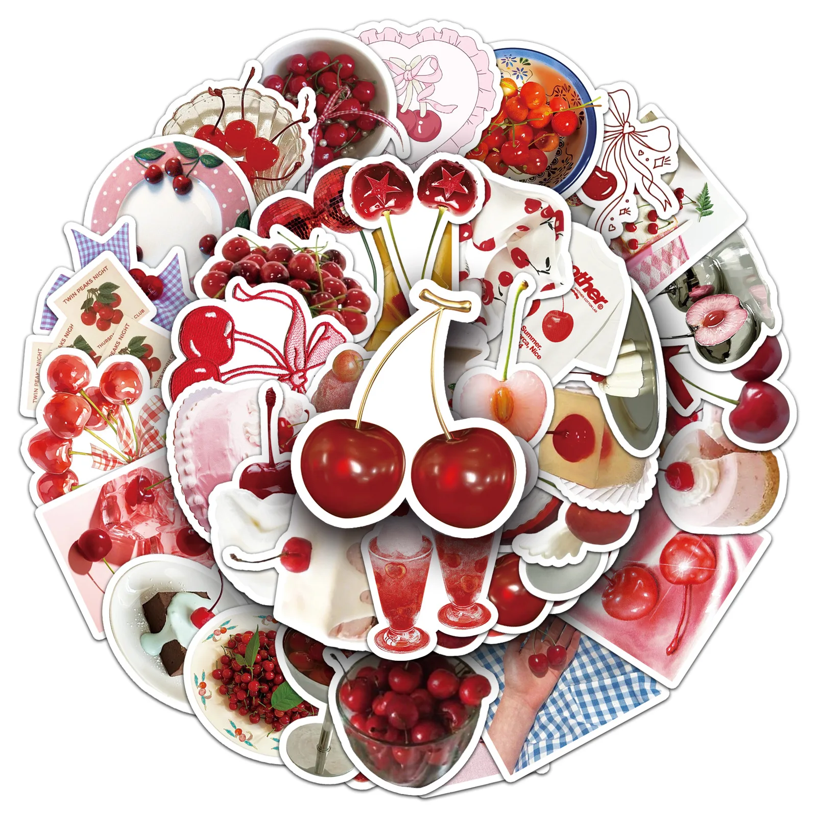 50 PCS Ins Style Cherry Fruit HD Graffiti Stickers Pack Vinyl Waterproof Decorate Fridge Water Cup Cabinet Scrapbook Decals