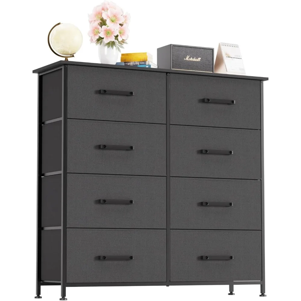 خزانة قماش ذات 8 أدراج بإطار معدني وسطح خشبي، برج تخزين طويل للخزانة، غرفة المعيشة، مدخل باللون الرمادي