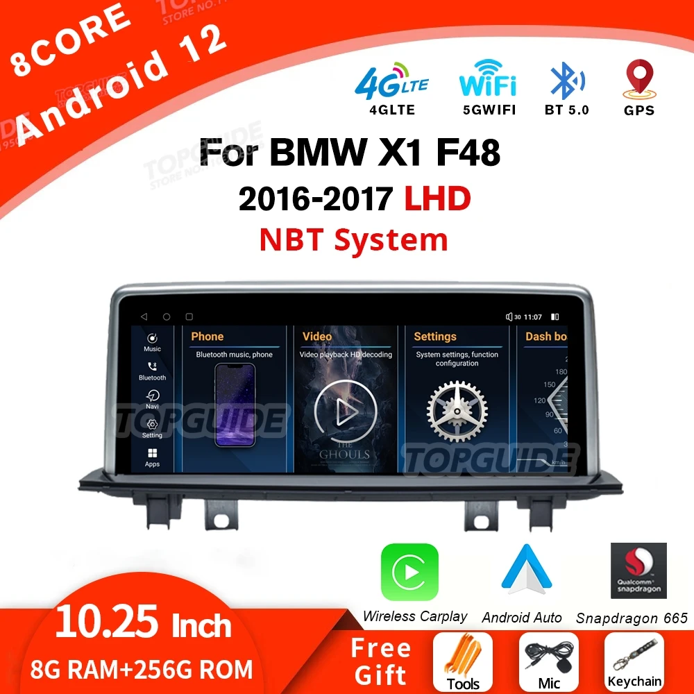 

TOPGUIDE 10,25 дюйма Android12 для BMW X1 F48 2016-2017 NBT система Carplay экран GPS автомобильный радиоприемник мультимедийный плеер WIFI 4G