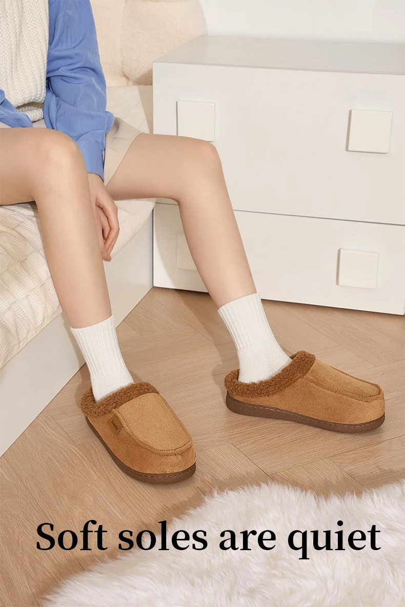 Damen Plüsch-Hausschuhe, Gemütliche Warme Fleece-Gefütterte Rutschfeste Innen-Hausschuhe, Leichte Slip-On-Schuhe für Schlafzimmer, Winter und Herbst – Detail 8