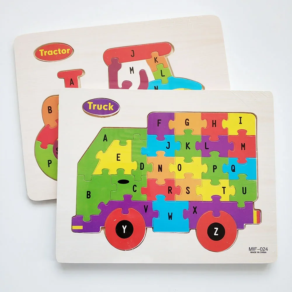 Puzzle en bois de 26 lettres de l'alphabet anglais pour bébé, jouet d'apprentissage précoce pour enfant