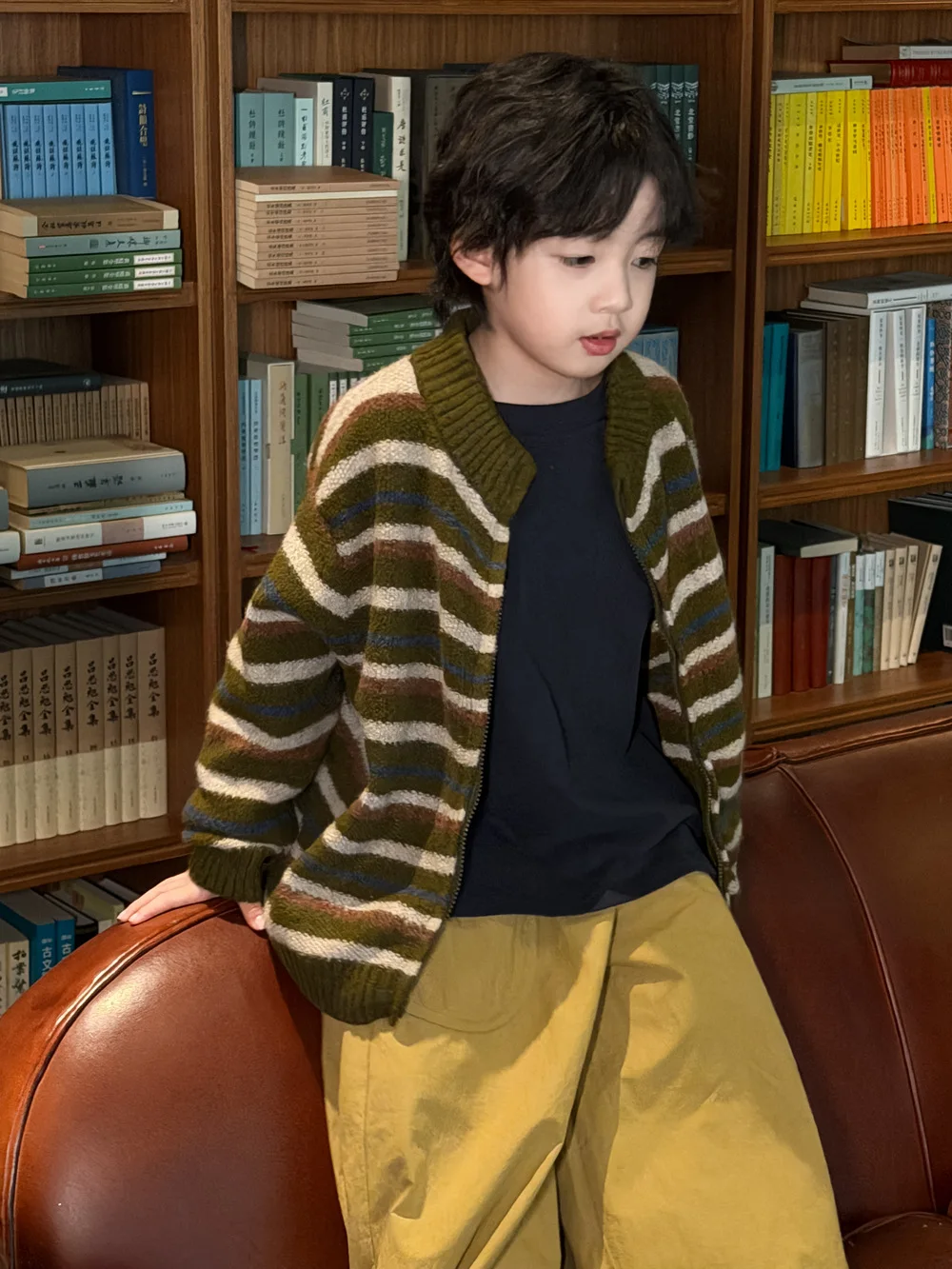 2026 Autumn New Children Sweater Cardigan Fashion Girls Long Sleeve Knitted Coat Cotton Boys Loose Striped Knitwear Kids Clothes